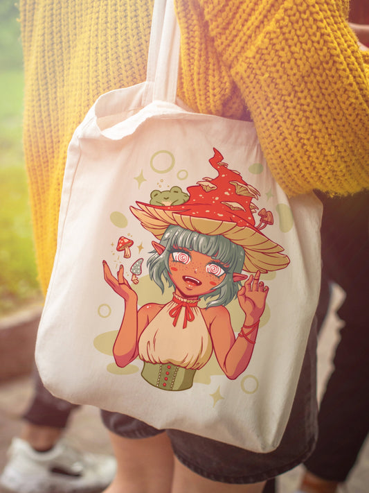 Mushroom Witch Canvas Tote Bag